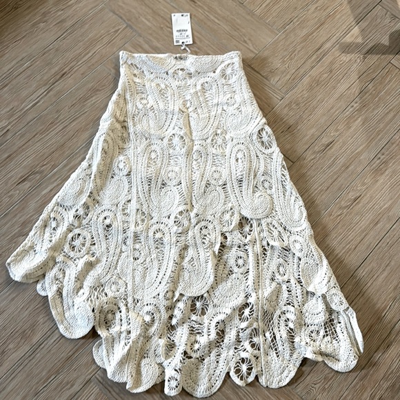 NEW ZARA COTTON ASYMMETRIC CROCHET STRAW SKIRT SZ S REF 2712/012 - Picture 16 of 16